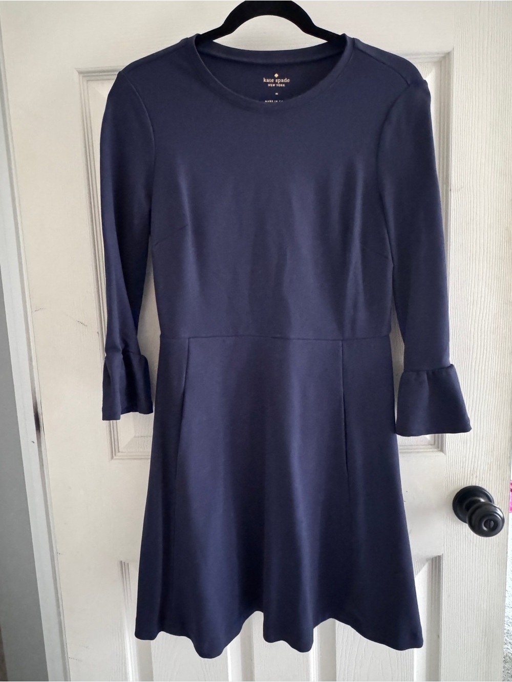 kate spade Navy Fit-and-Flare Long Sleeve Dress with Ruffled Cuffs